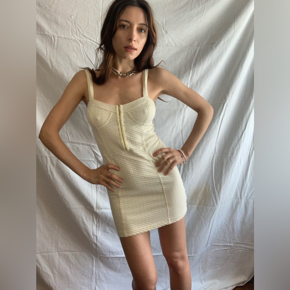 Free people corseted Yellow Gingham mini dress